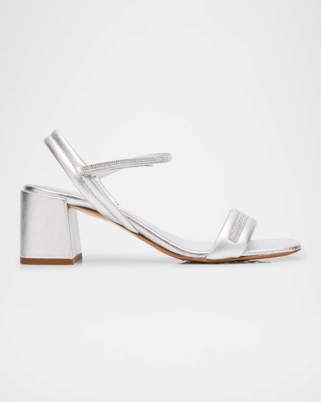 Metallic Crystal Ankle-Strap Block-Heel Sandals